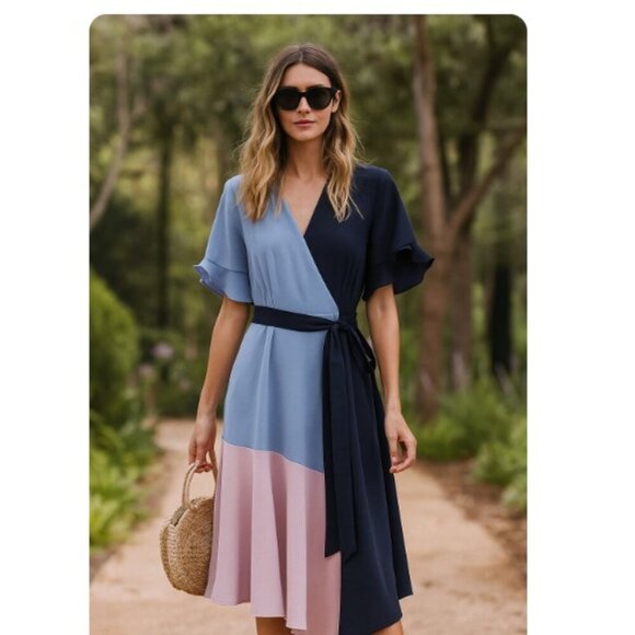 Hutch Dresses & Skirts - Hutch Blue Colorblock Faux-Wrap Midi Dress